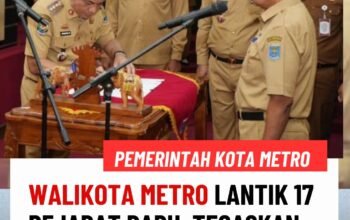 Walikota Metro Lantik 17 Pejabat Baru, Tegaskan Jabatan Adalah Amanah
